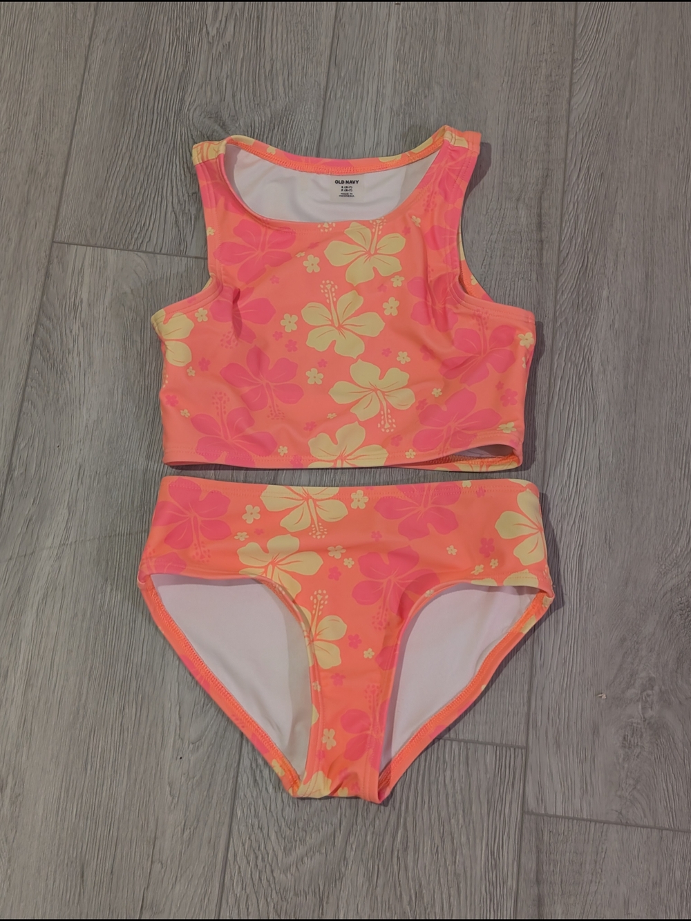Old Navy Neon Coral & Pink Floral Tank Bikini Set